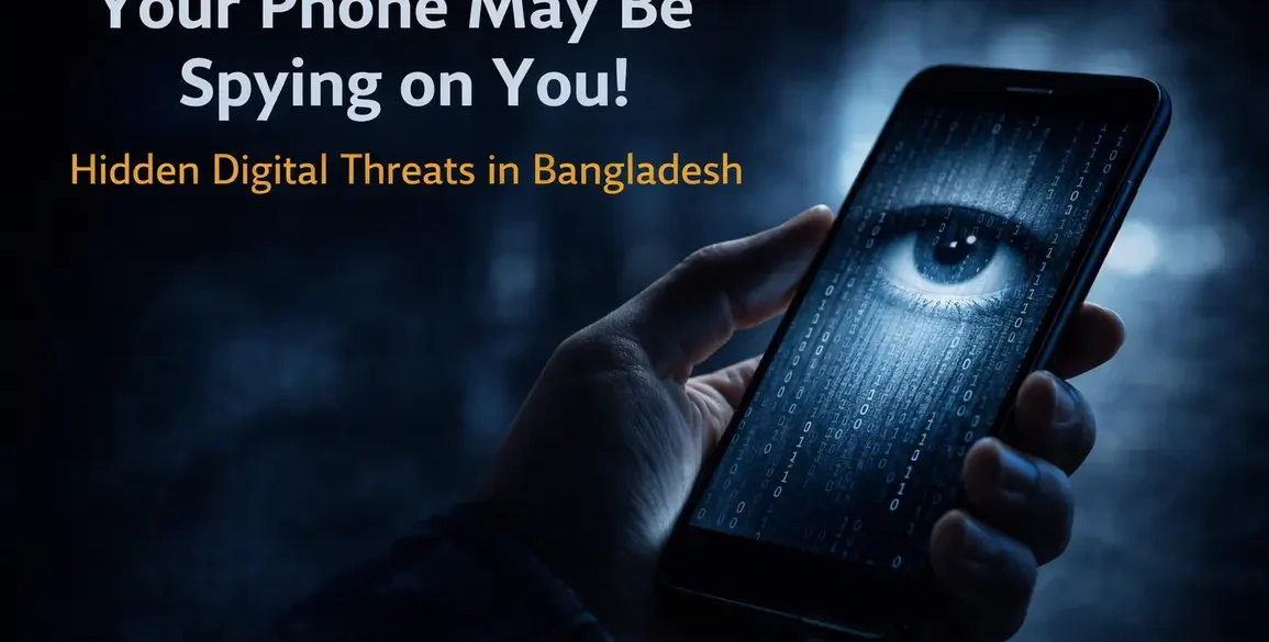 Smartphone surveillance concept showing cyber security risk in Bangladesh